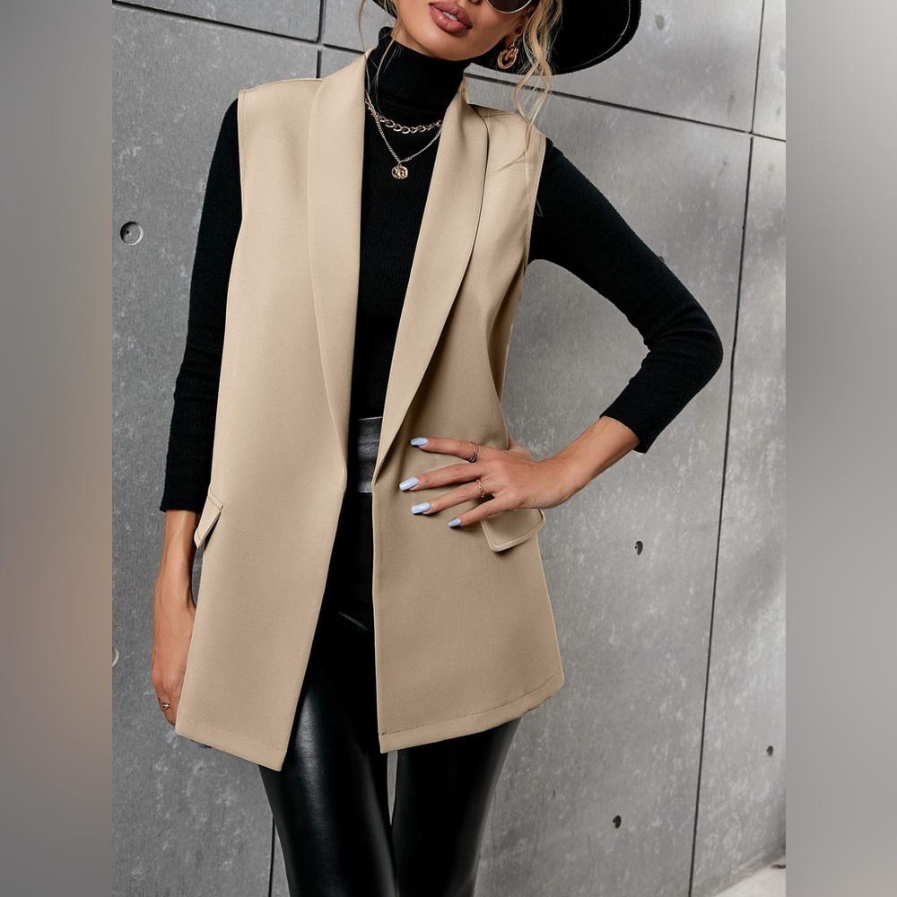 SHEIN Stylish Tan Sleeveless Blazer Vest